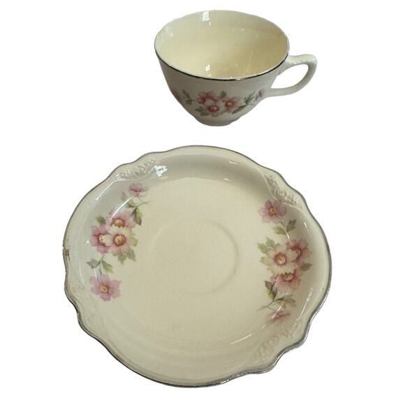 Homer Laughlin Virginia Rose Cup Saucer Set Moss Rose China F42 N8 Tea Party - Picture 2 of 8